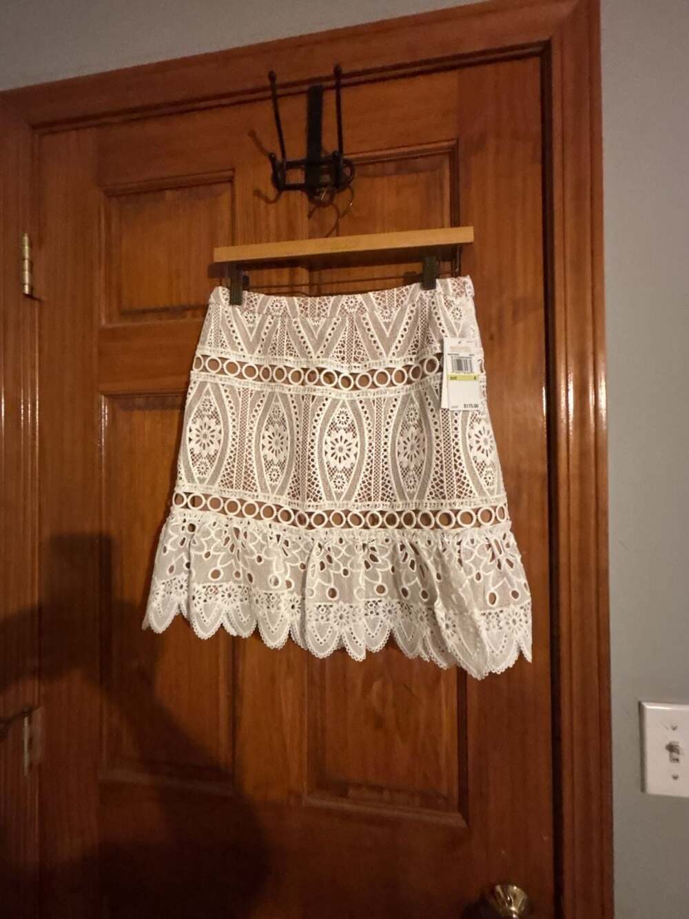 MICHAEL Michael Kors White Lace Flounce Hem Mini Skirt
